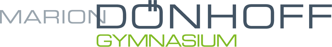 Logo des Marion-Dönhoff-Gymnasiums in grau und grün.