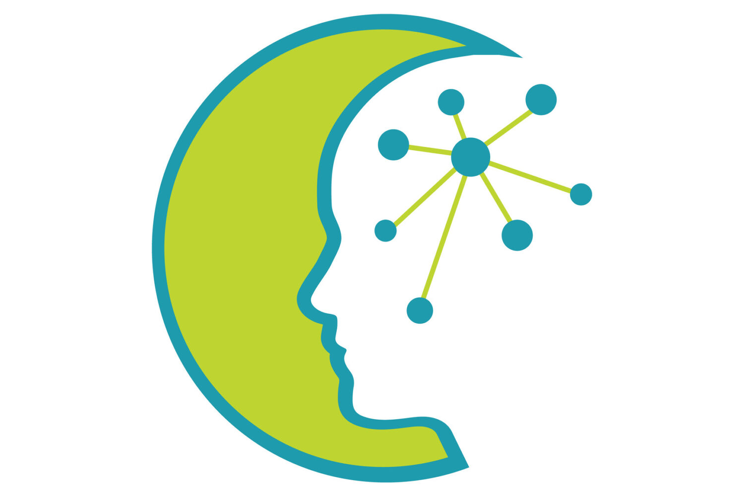 Silhouette eines Kopfes vor einem Halbkreis mit neuronalen Netzwerkverbindungen.