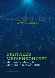 Titelbild Digitales Medienkonzept mit binären Zahlen und Lichtstrahlen.