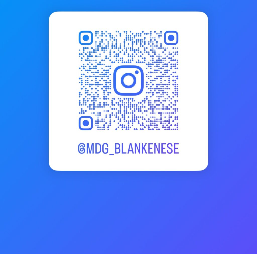 QR-Code für Instagram-Profil @MDG_BLANKENESE auf blauem Hintergrund.
