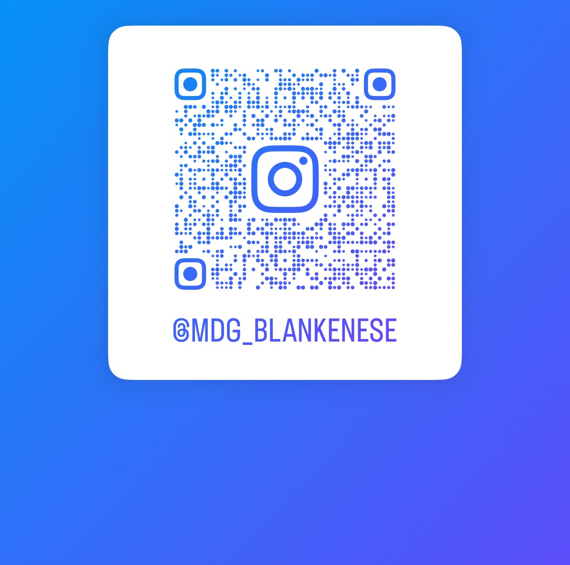 QR-Code für Instagram-Profil @MDG_BLANKENESE auf blauem Hintergrund.
