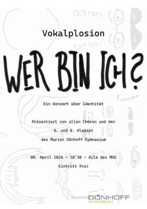 Plakat für das Konzert „Vokalplosion – Wer bin ich?“, das Identität thematisiert.